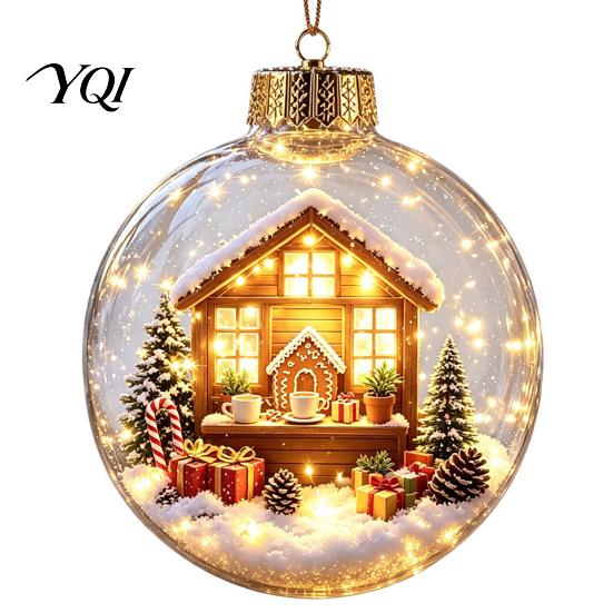 Festive Home Desktop Decorations Lighted Christmas Ornaments, 3D Miniature Scene Hanging Balls with Warm LED Light, Cute Xmas Tree Lights Reindeer