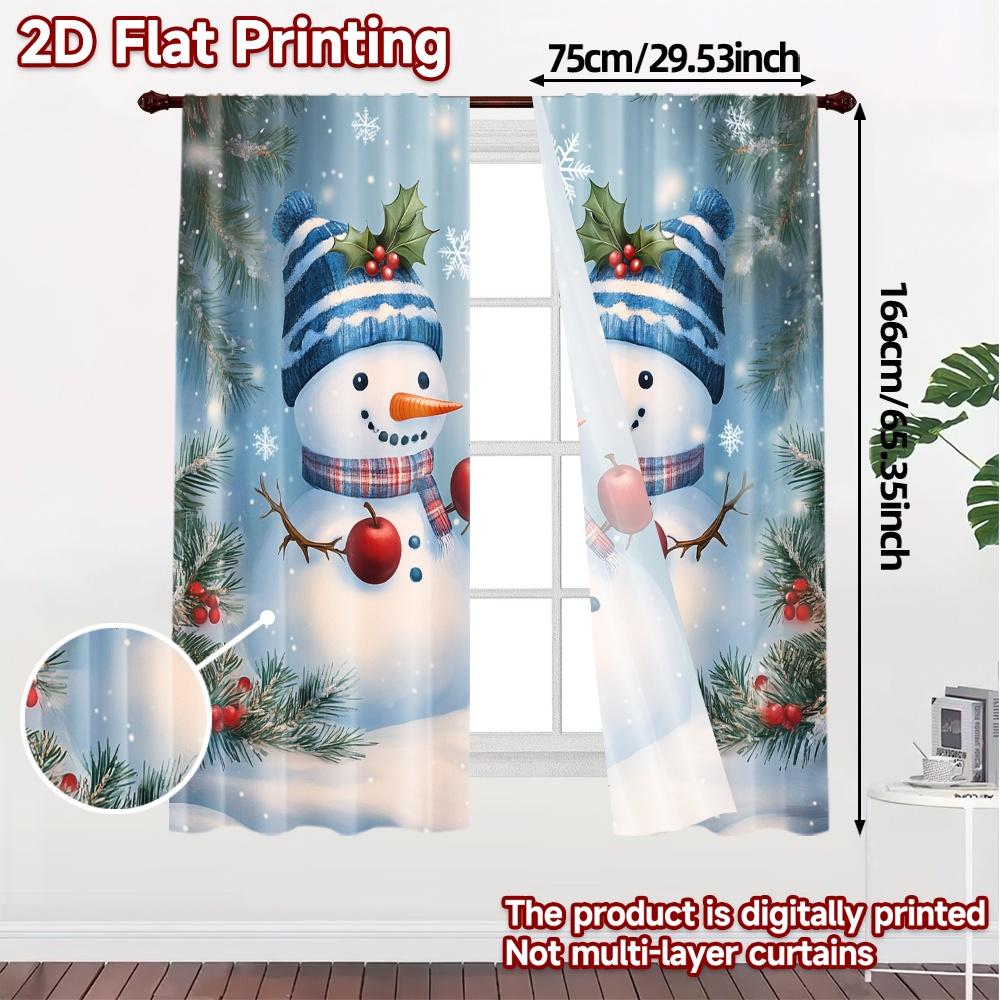 2pcs,Curtains Cute Snowmen Christmas Scene (2) Fashionable Modern Curtains 100% Polyester Curtains Art Deco Festive Ldeal for