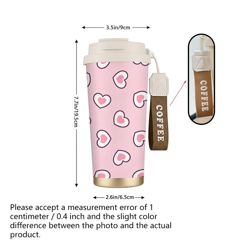 Coffee Mug 532ml Heart Element Lanyard Insulated Cup Handheld Cup Outdoor Cup Leakproof Hand Cup Lightweight Cup