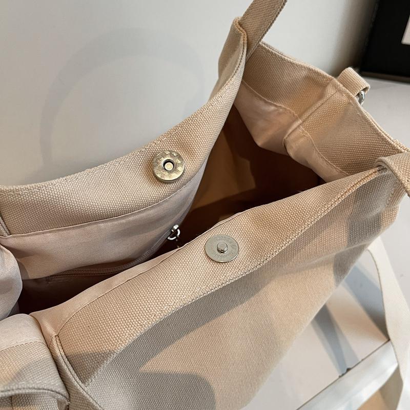 Commuter Canvas Bag Women Shoulder Crossbody Bag Solid Color Shopping Bag