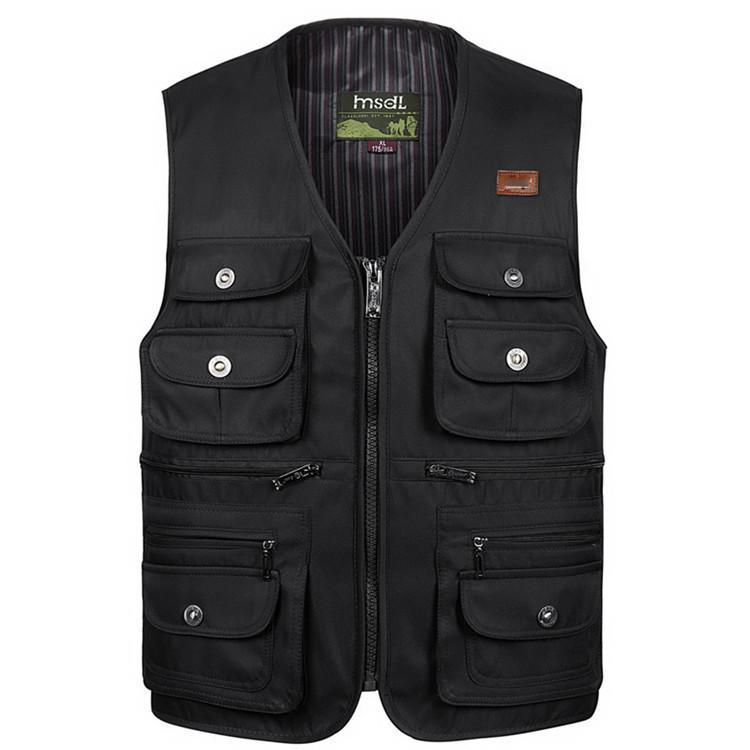 Herren Frühling und Herbst Einfarbige Weste mit mehreren Taschen Outdoor Sport Lose Jacke