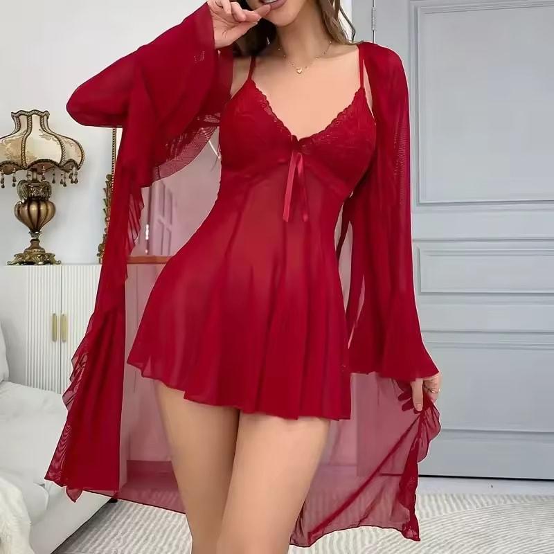Lingerie Sexy Taglia Grande per Donna Sovrappeso di 90 kg Set Pigiama Sexy con Reggicalze Camicia da Notte Trasparente e Bordi in Pizzo