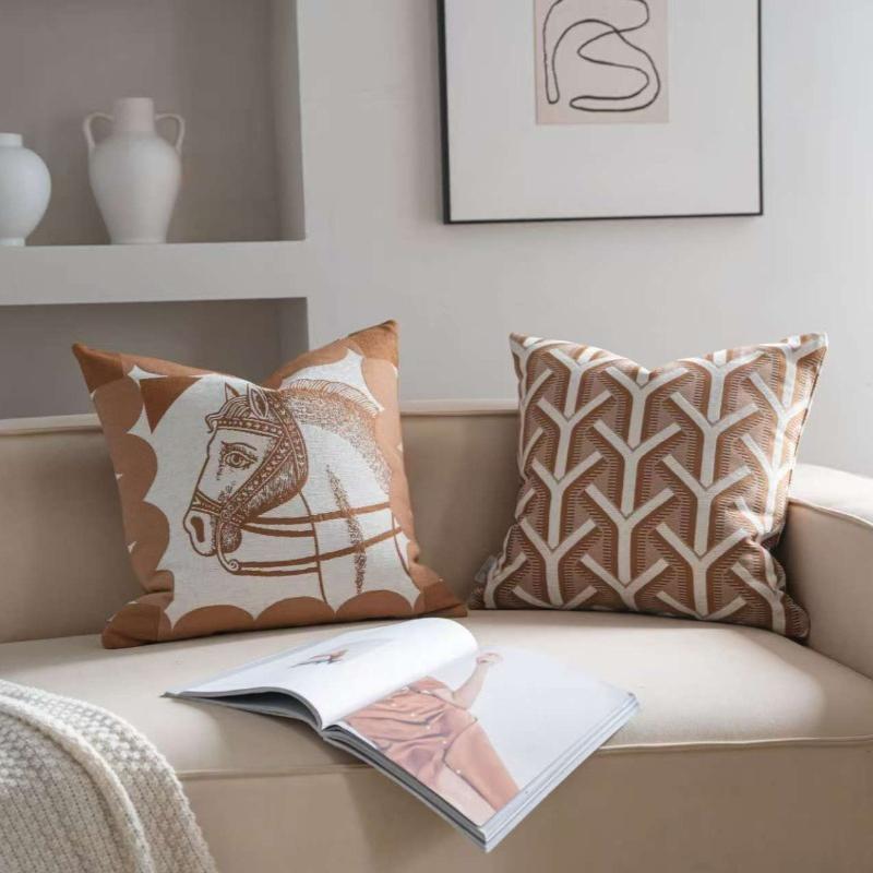 New Oat Color High End Geometric Jacquard Cushion Cover Double-Sided Modern Light Luxury Pillow Covers Decorative Decor Home