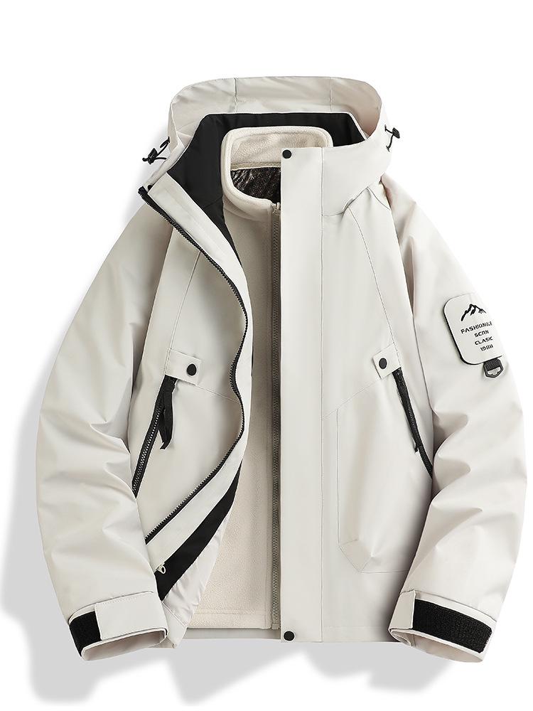 Skijacke Set: Schwarz-Gold-Fleece Warme Innenlage mit 75D Doppelwarp-Schuss, Drei-in-Eins-Design für Paare