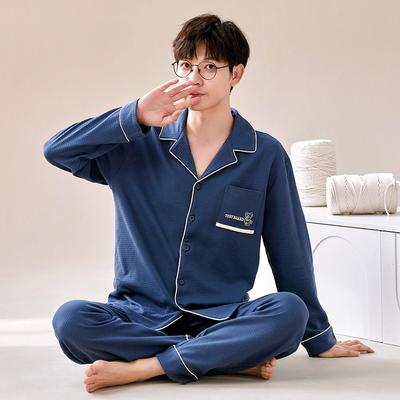 Pijama de noapte pentru bărbați, bumbac, cu imprimeu lung, pentru dormit, de primăvară, Cardigan, pijamale pentru tineri și băieți, pijamale casual, lenjerie de pat pentru bărbați