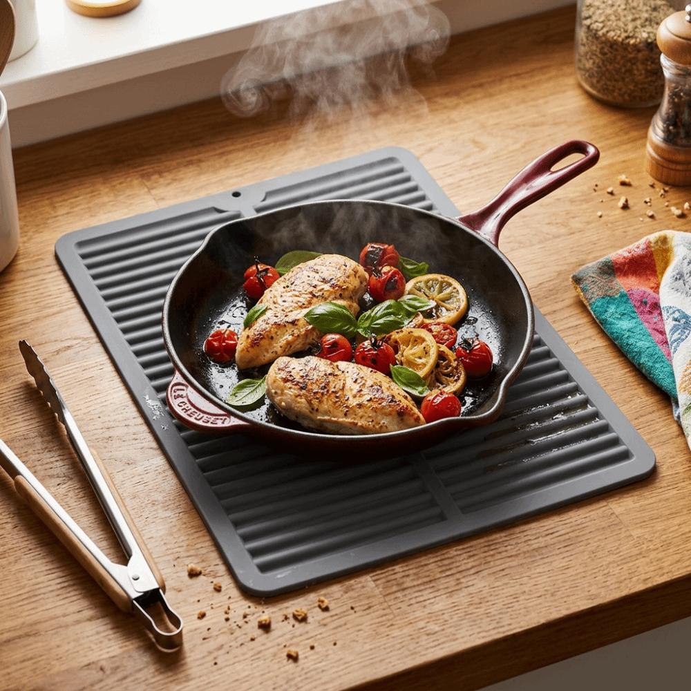 Matte Non-slip Heat Resistant Trivet Food Grade Silicone Water Draining Pad Anti-scald Mat  Kitchen