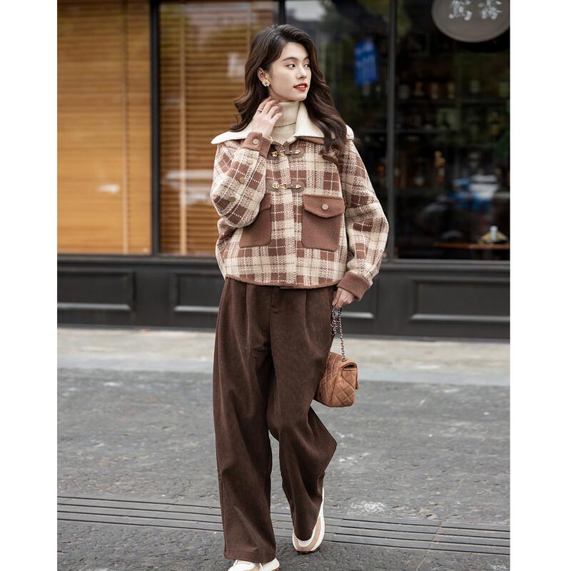 

Mokana Women s Plaid Lapel Long-Sleeve Jacket One Size