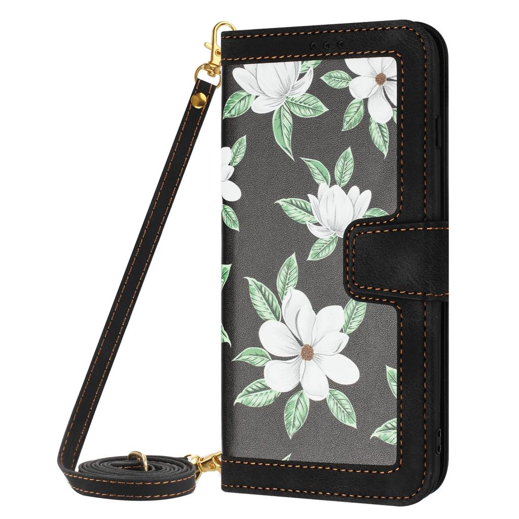 Custodia Portafoglio in Pelle con Slot per Carte e Fiori in Rilievo per Samsung A56 A16 A26 A36 A55 A35 A15 S25 Edge S24 S23 Ultra con Tracolla