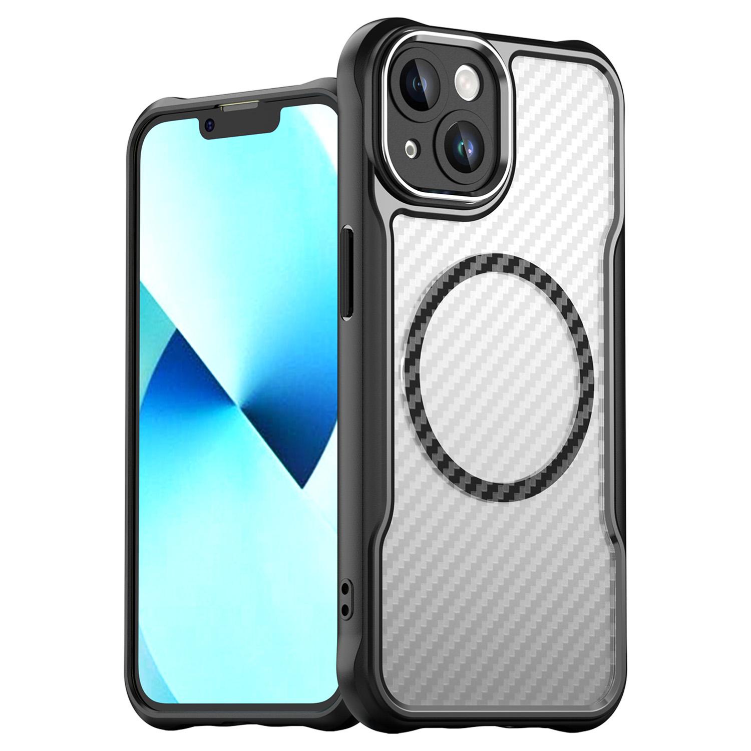 

Для iPhone 13 Магнитный чехол с текстурой из углеродного волокна TPU+PC Чехол для телефона Совместим с MagSafe Black