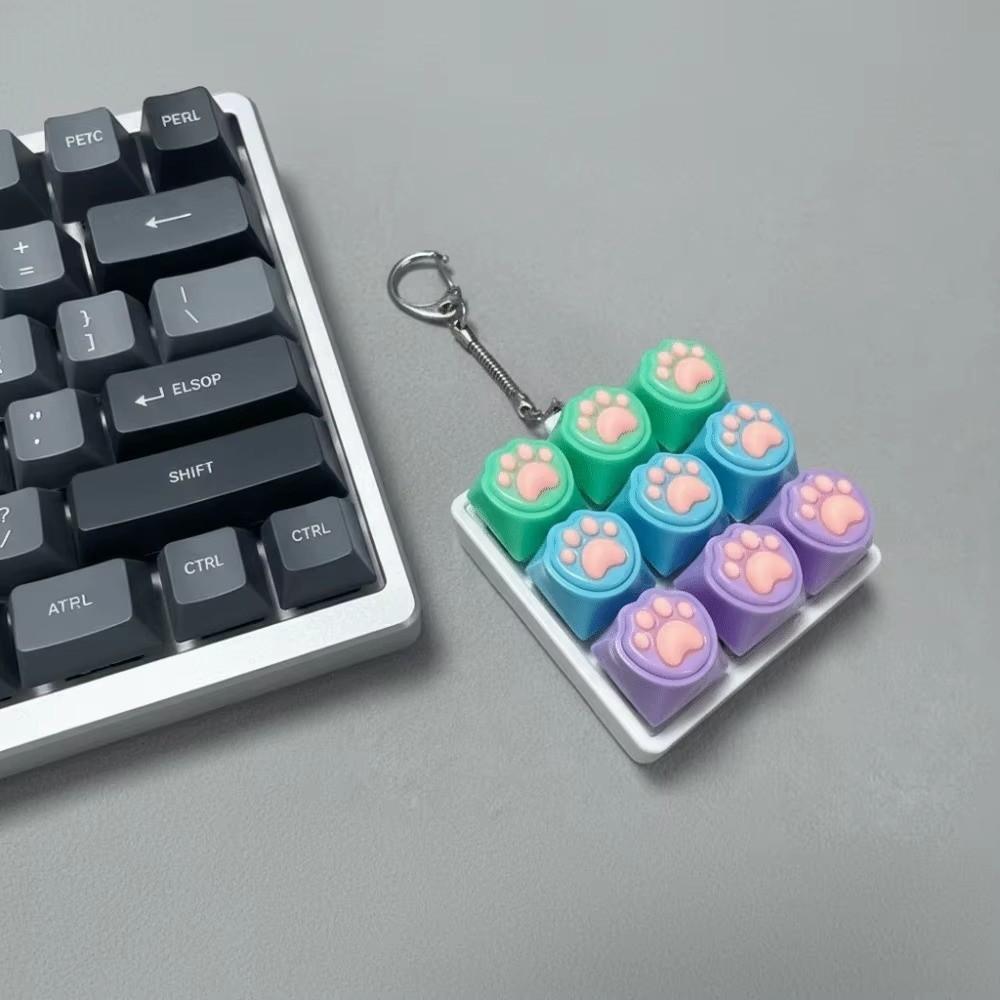Funny Cat Paw Keychain 9 Keyboard Stress Relief Pendant Calm Decompression Keyring Pass Time