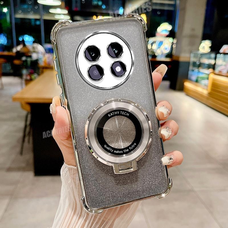 

Realme13pro Luxury Gradation Plating Holder Case On For Oppo Realme 13 Pro Plus 13pro Shockproof Protect Silicone Stand Cover Realme 13 Pro Plus