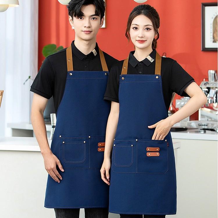 Adjustable Waterproof Canvas Apron with Logo Print for Kitchen and Restaurant Use