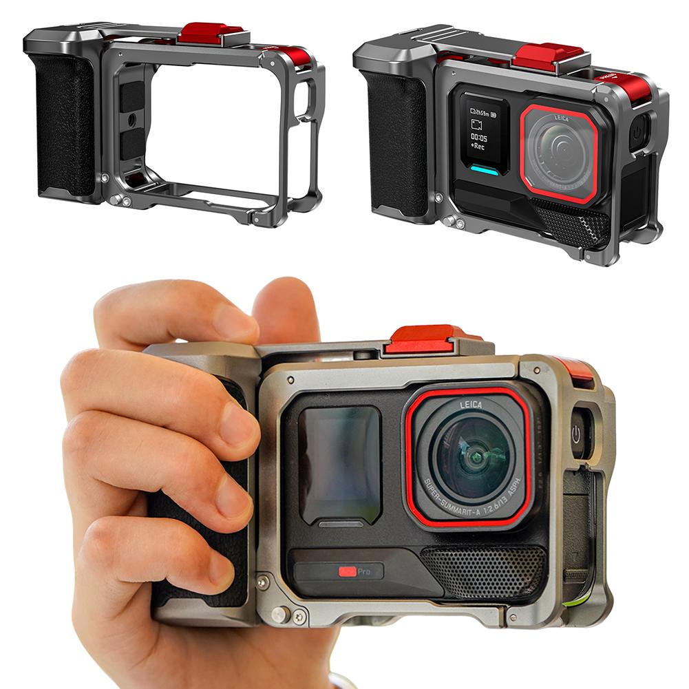 For Insta360 Ace Pro/2 Metal Camera Grip Mount Wear Resist Ergonomic Action Camera Cage Detachable Protective Sleeve Accessories