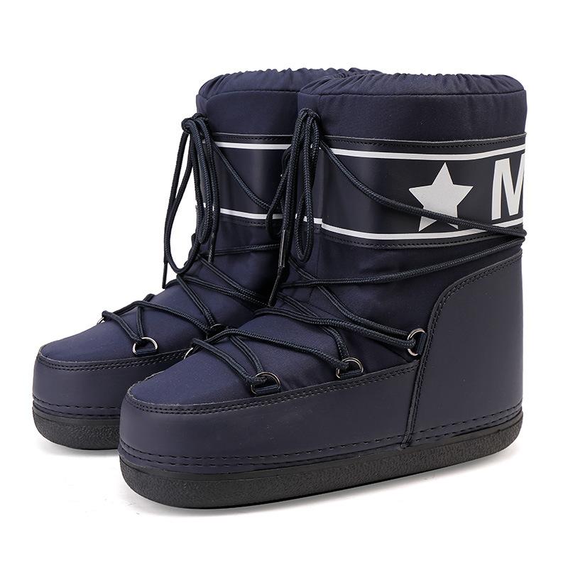 Women's Mid-calf Waterproof Fashion Lightweight Soft Sole Winter Warm Fur One Snow Boots Padded Lined Non-slip Casual Sports Cotton Boots Space Boots