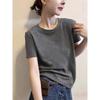 Graues Damen-T-Shirt aus reiner Baumwolle mit Rundhalsausschnitt und kurzen Ärmeln – Modisches, vielseitiges Basic für Frühling, Sommer und Herbst.