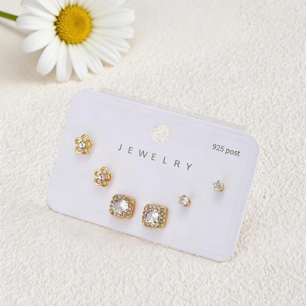 3 Pairs/Set Heart Flower Stud Earrings for Women Girls  Zircon Pearl Earring Set Multiple Piercing Cartilage Earring Jewelry