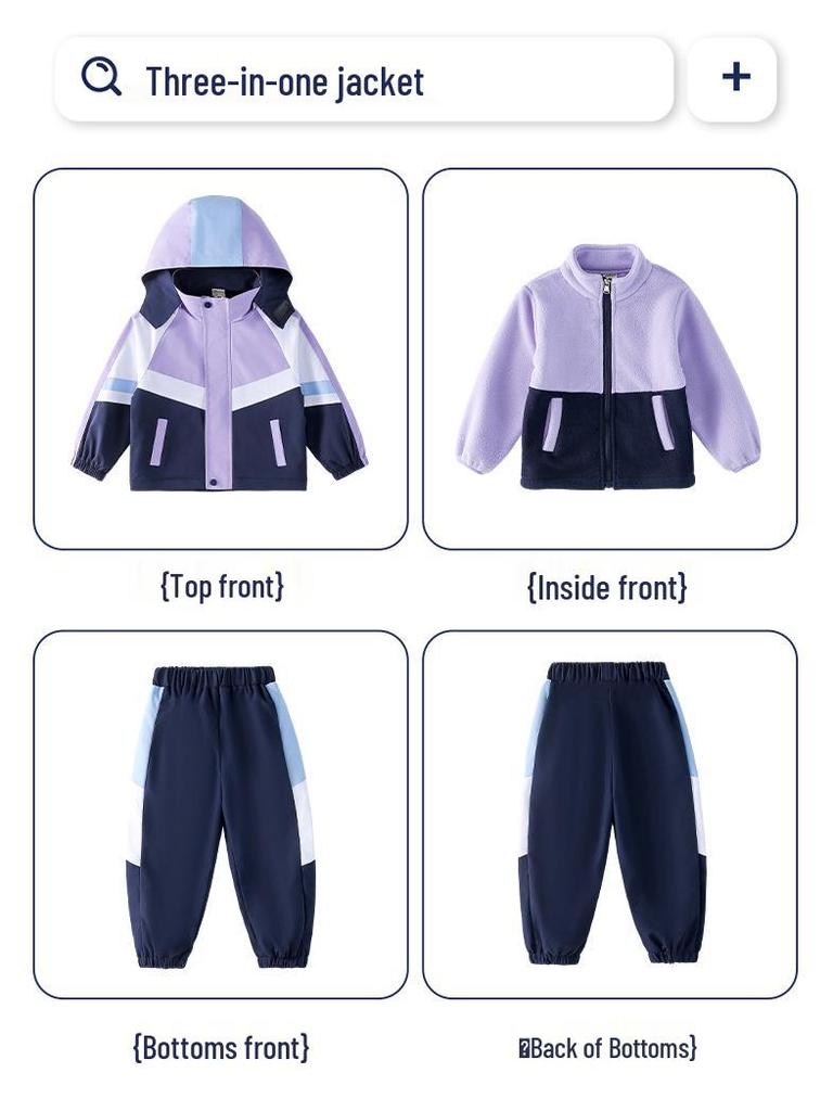 Dziecięcy Zestaw Wiatrówki Mundurka Szkolnego: 3-częściowy dla klas K-1 - Wiatroodporny na wiosnę, jesień i zimę