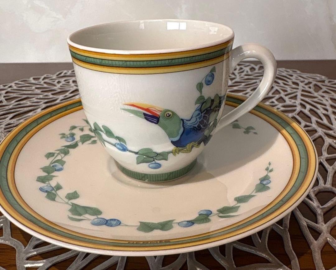 

HERMES Paris Toucans Demitasse Cup Saucer set Tableware No Box Unused Japan