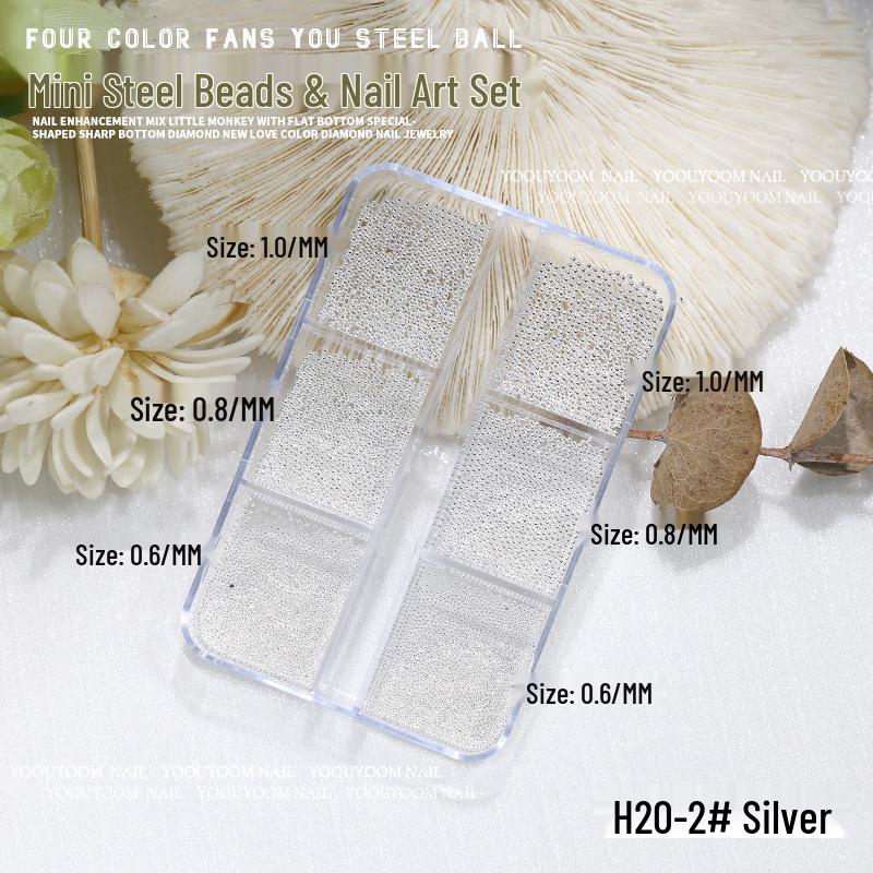 6-Grid Nail Art Set: Mini Steel Ball Decorations for DIY Nail Design