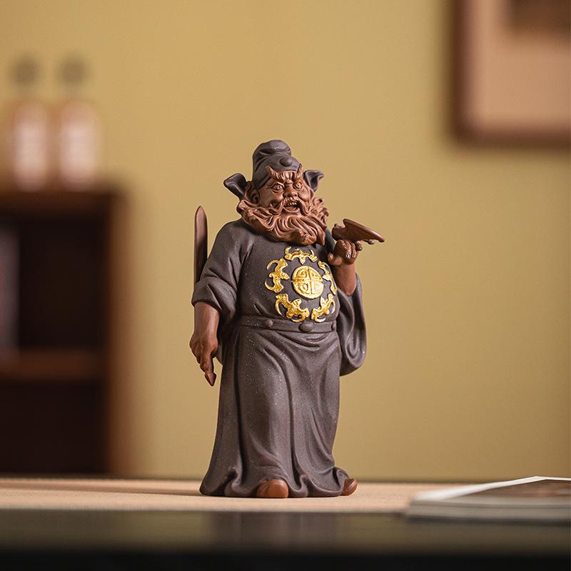Zhong Kui Taoist Sculpture Ceramic Figurine for Feng Shui Protection Ward Off Evil Spirits, Bring Wealth Luck, Home Office Decor