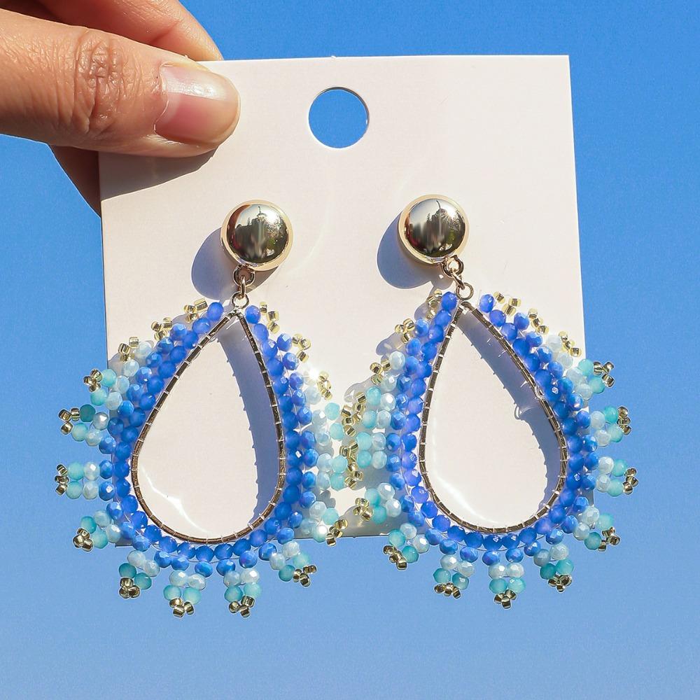 Bohemia Teardrop Earrings Colorful Exquisite Waterdrop Earrings Minimalist Style Artificial Crystal Crystal Beaded Earrings