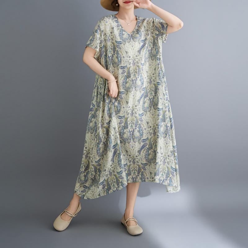 DIMANAF New 2026 Women Plus Size Summer Beach Long Dress Sundress Loose Casual Maxi Lady Floral Vintage Print Dress