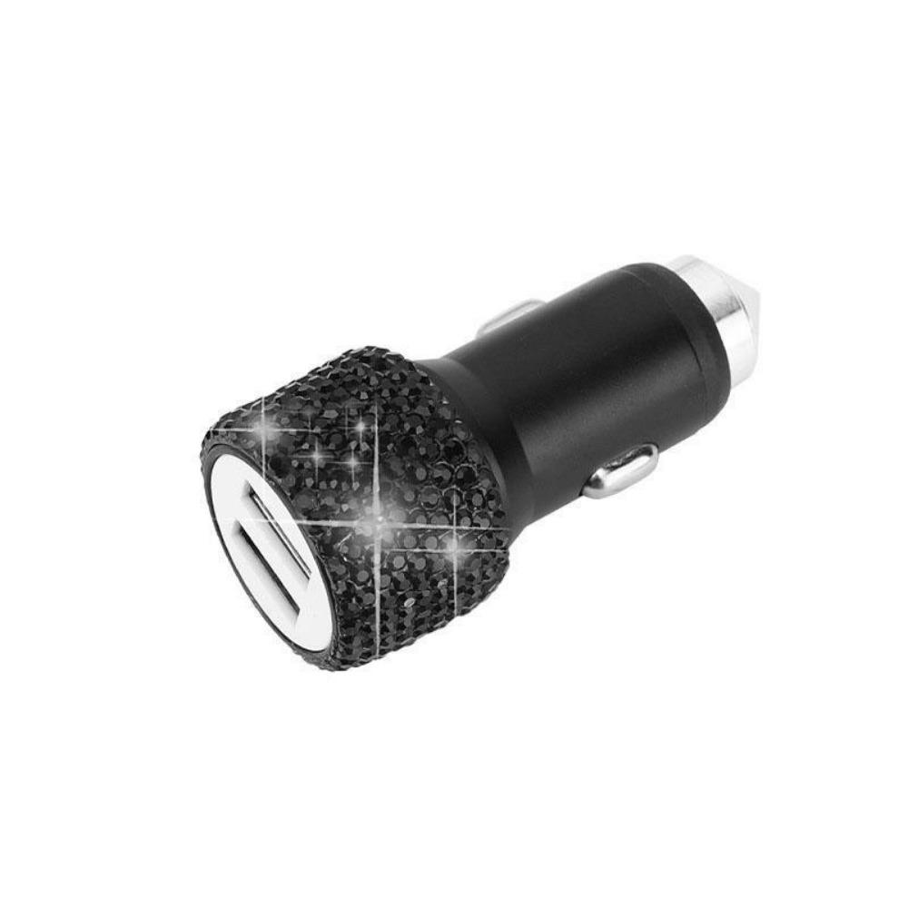 Dual USB Car Charger, Car Adapter Bling Bling Rhinestones Crystal Car Decorations for Fast Charging Car Decors