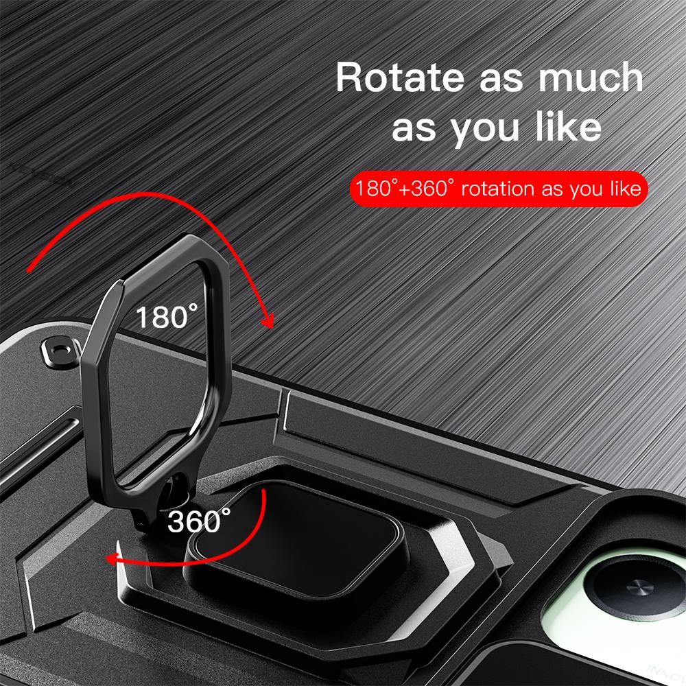 KEYSION Shockproof Armor Case for Redmi 15 169.5mm 171mm Slide Camera Lens Protection Metal Ring Stand Phone Cover for Redmi 5G