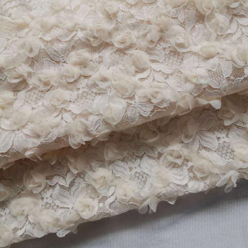 

Elastic Rose Hooked Embroidery Fabric 3D Flower Lace Fabric for DIY Wedding Lace Clothing Accessories Decorative Fabric 1 yard