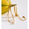 Yhpup Stainless Steel Zirconia Snake Chain Double Layer Anklet Exquisite Fashion Basic Casual Lightweight Jewelry Gift