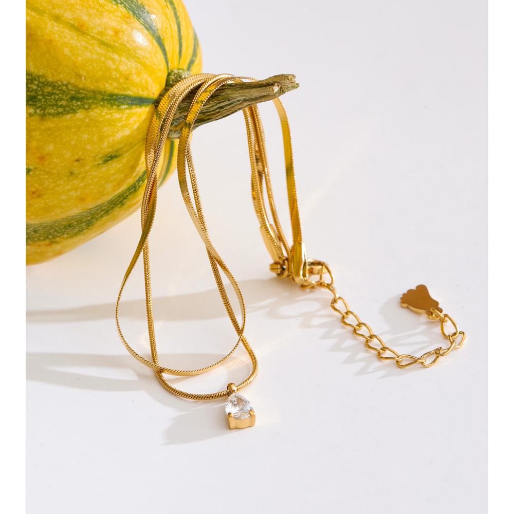 Yhpup Stainless Steel Zirconia Snake Chain Double Layer Anklet Exquisite Fashion Basic Casual Lightweight Jewelry Gift