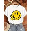 T-shirt Bambino Traspirante in Puro Cotone 2026 Estate Nuova Stampa Geometrica Faccina Sorridente Casual Outfit Genitore-Figlio Manica Corta