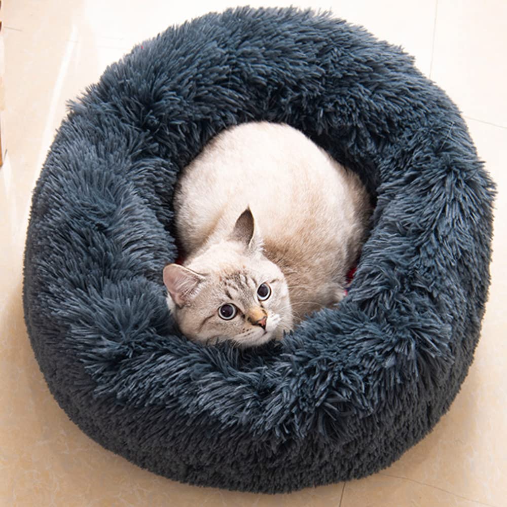 Winter Warm Plush Pet Bed Round Fluffy Dog Cat House Soft Long Plush Kennel for Small Pets