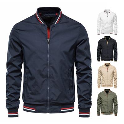 Men Jacket Stand Collar Long Sleeve Patchwork Color Baseball Jacket Full Zipper Closure