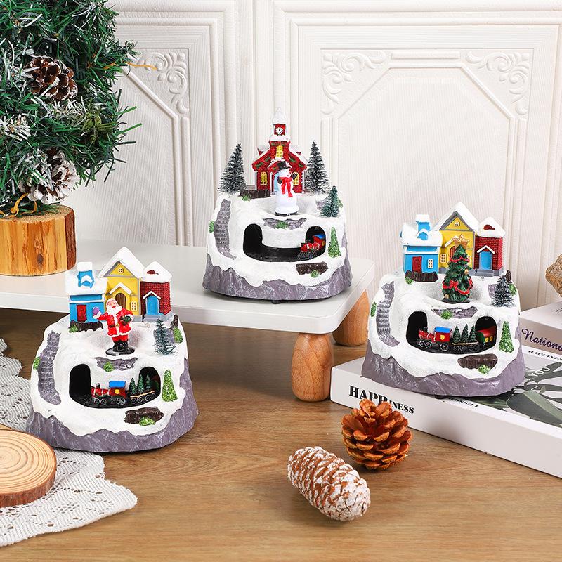 Christmas Light Show Concert Rotating Cabin Small House Music Box Figurine Decoration Gift Accessory