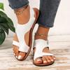 Fashion Big Size 43 Hook & Loop Flat Beach Shoes Comfortable Soft Leather Hollow Out Peep Toe Low Heel Sandals for Womens Casual