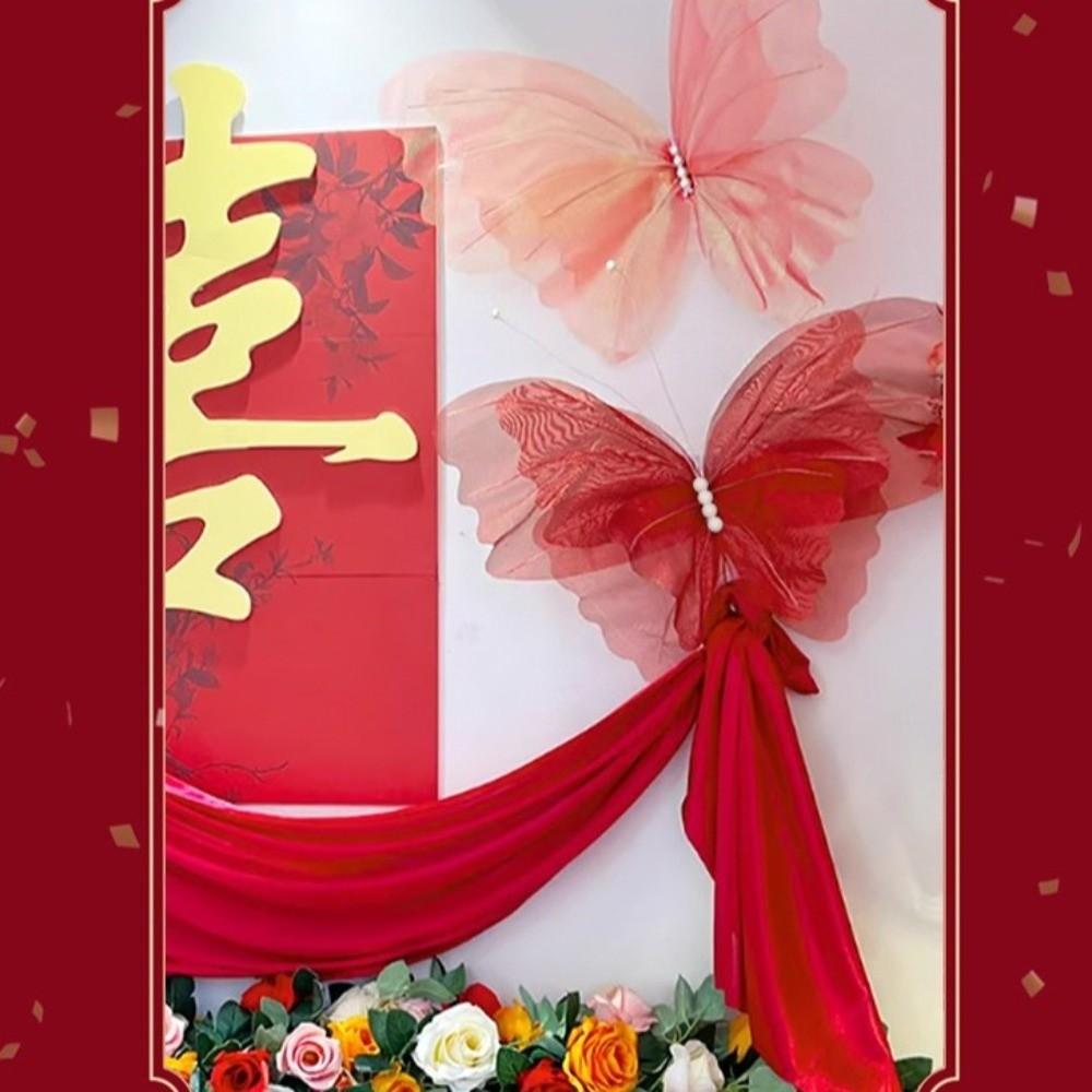 50cm Big Size Wedding Butterfly Ornament Large Simulation Hanging Gauze Butterfly  Wedding Scene