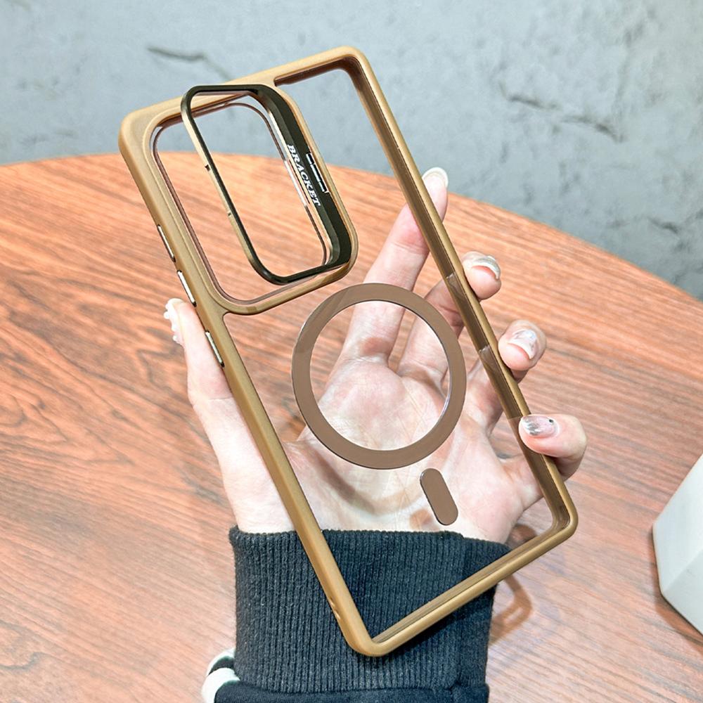 Fold Lens Stand For Magsafe Magnetic Case For Samsung S26 S25 Ultra S24 FE S23 Plus S22 Clear Wirelesss Charge Shockproof Cover