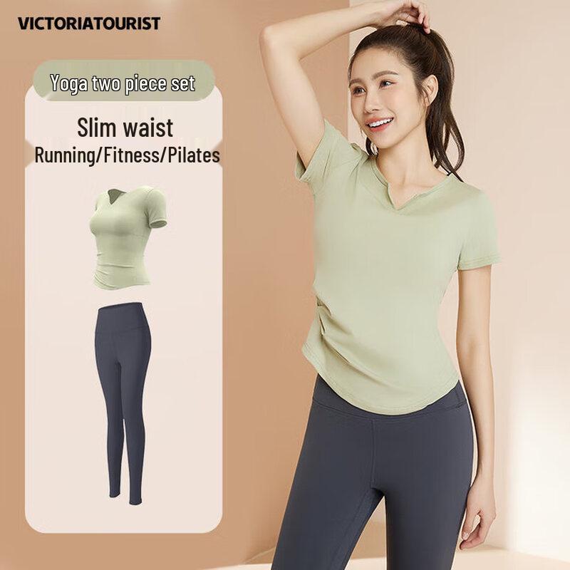 

VICTORIATOURIST Women s Loose-Fit Short Sleeve Yoga & Training Set XL