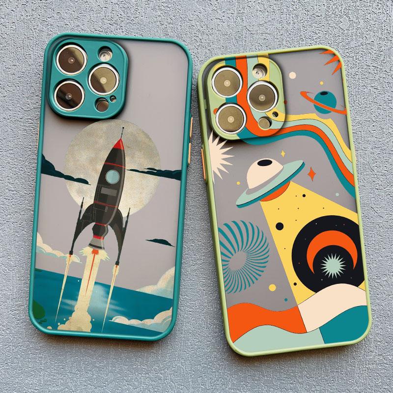 Cute Spaceman Cartoon Spacecraft Phone Case For iPhone 13 11 Pro Max Mini 15 14 12 Pro Max XS XR XS Shockproof Back Cover Bumper