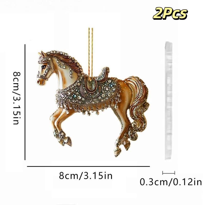 2/3/8Pcs Christmas 2D Flat Acrylic Horse Keychain Pendant Home Decoration Gift Festive Aesthetic Car Hanging Ornament Keychain