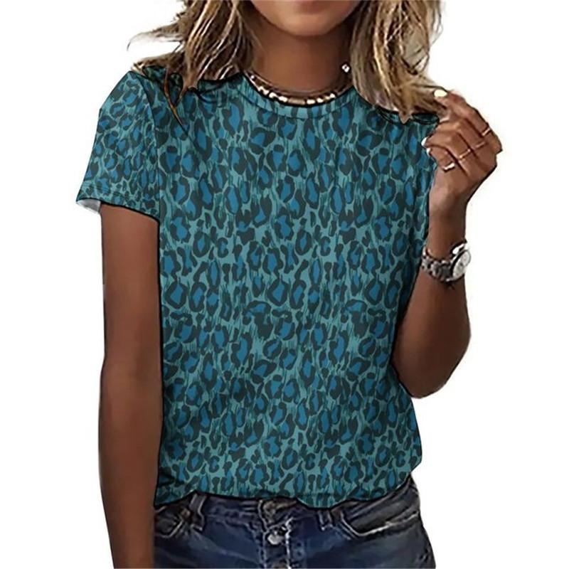 Leopard Rose Floral Pattern 3D Print T-Shirts Women's Street Casual Short Sleeve T Shirt Harajuku Tees Y2k Tops Female Clothing