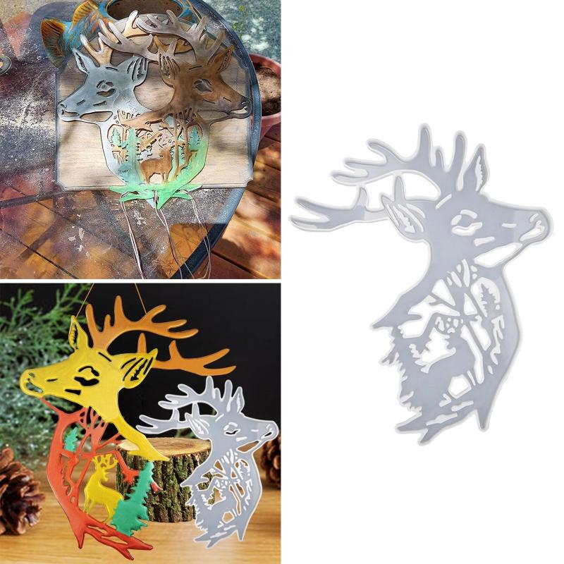 2Pcs Elk Resin Molds Christmas Deer Silicone Molds Animal Epoxy Casting Mould for Wall Hanging Mount Decor DIY Crafts
