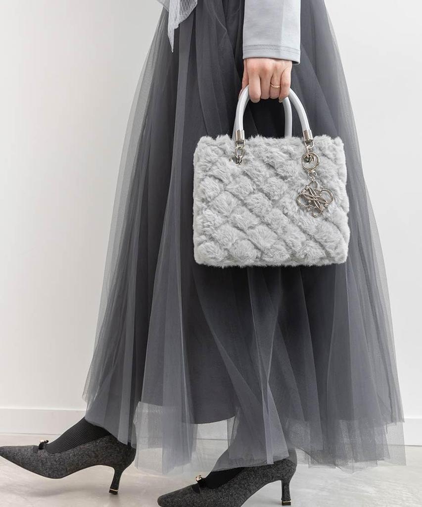 Randa Fur Quilted Blue 2-Way Handbag, Women's, FB36027,