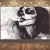 2D Day of the Dead Tapestry Sugar Skull Lady with Smoke Art Background Cloth