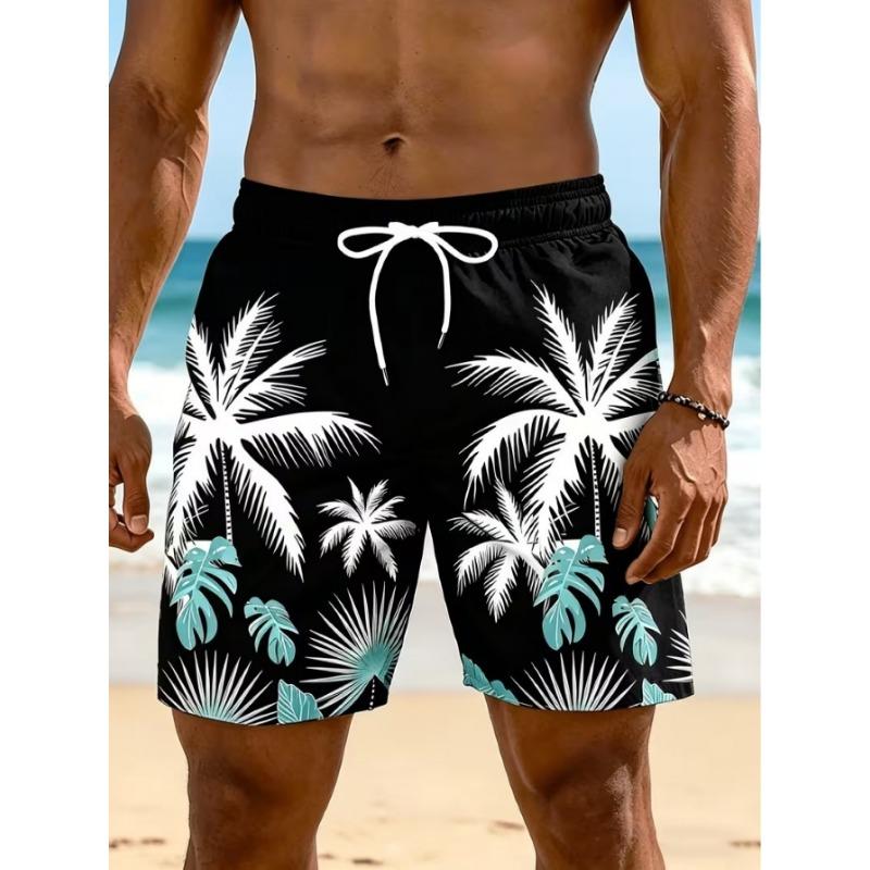 Men's beach shorts with palm tree graphic print, cool and breathable, Hawaiian style