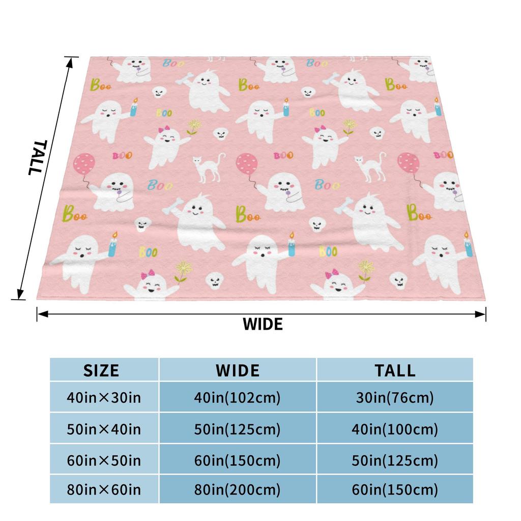 Pink Cute Ghosts Flannel Blankets Halloween Funny Throw Blankets for Home Hotel Sofa 150*125cm Rug Piece