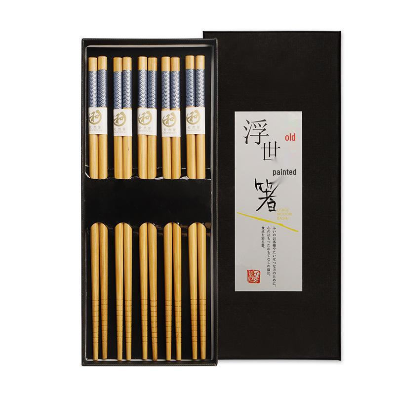 5-Pair Japanese Non-slip Bamboo & Wooden Chopsticks Gift Set