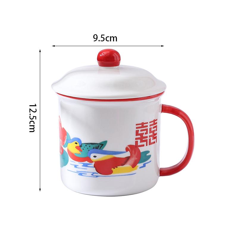 

Creative Ceramic Mug Bowl Funny Old-fashioned Chinese Style Enamel Water Cup Tableware Container New Year Christmas Present as shown