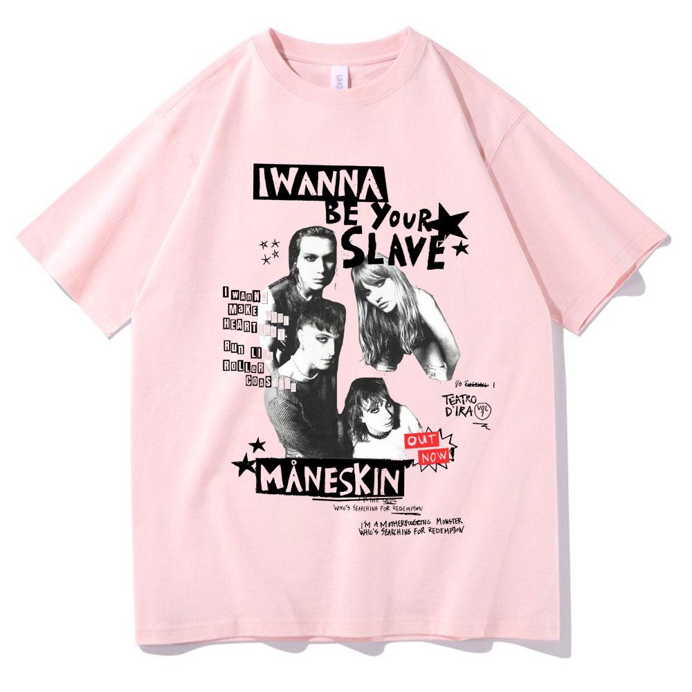 I Wanna Be Your Slave Maneskin T-Shirt Italienische Rockband T-Shirt Herren Damen Vintage Hip Hop Oversized Sommer Street T-Shirts Männlich S